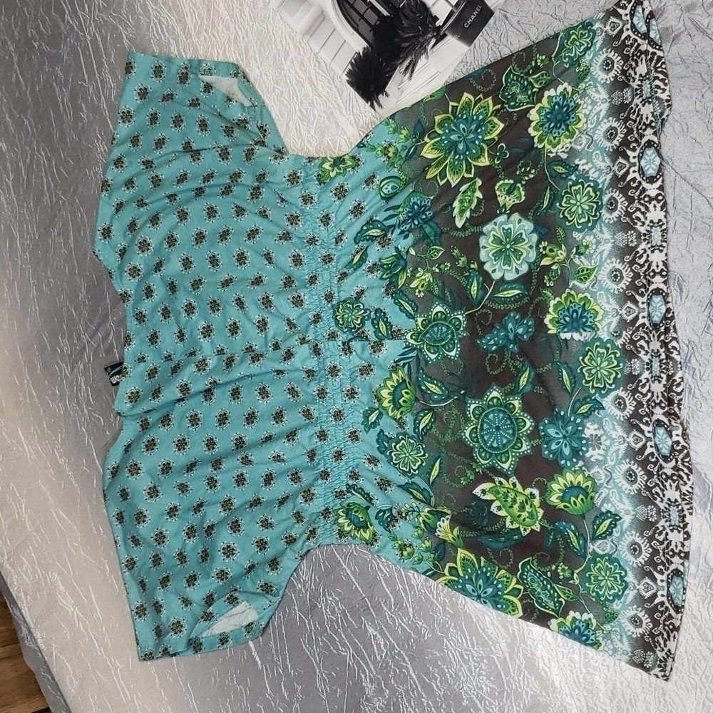 Weavers Turquoise Contrast Cut Blouse - Picture 5 of 5